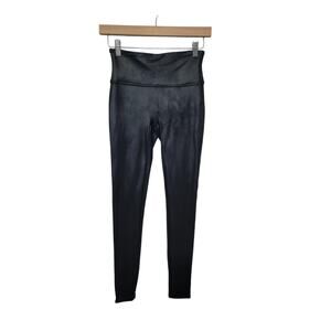 Spanx All Over Black Faux Leather Best Selling Shaping‎ Leggings Womens Small